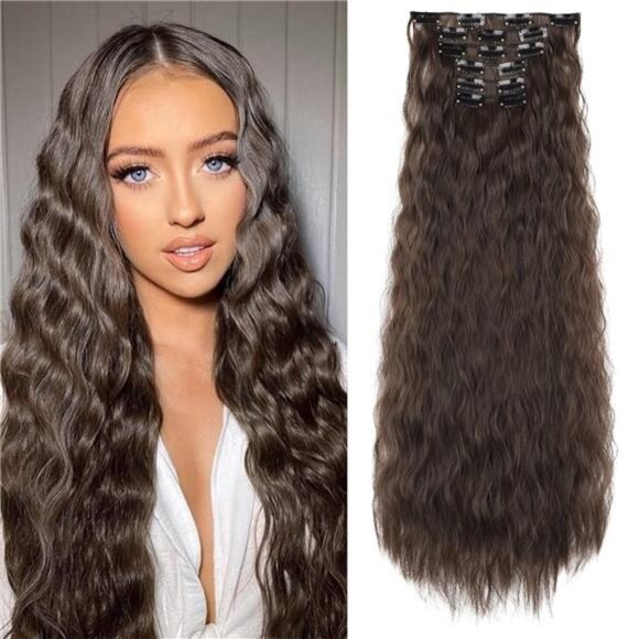 Clip In Hair Extensions, 6PCS Hair Extensions Dark Chocolate Brown